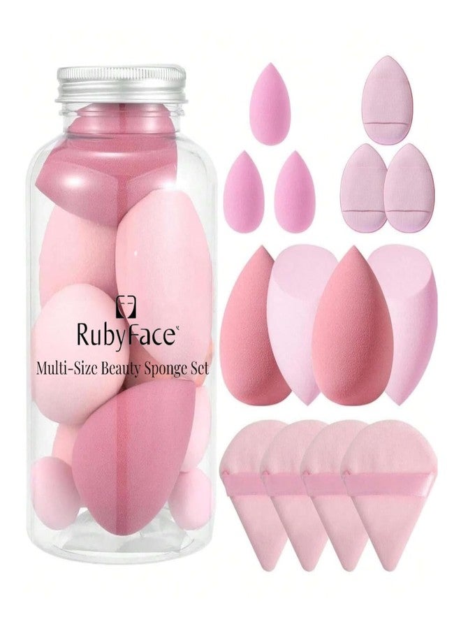 Ruby Face Rubyface Makeup Sponge Set Blender Sponges 14 Pcs for Liquid Cream, Foundation Blending and Powder Latex Free Multi-colored Sponges for Makeup Application with Storage Case - Image 1