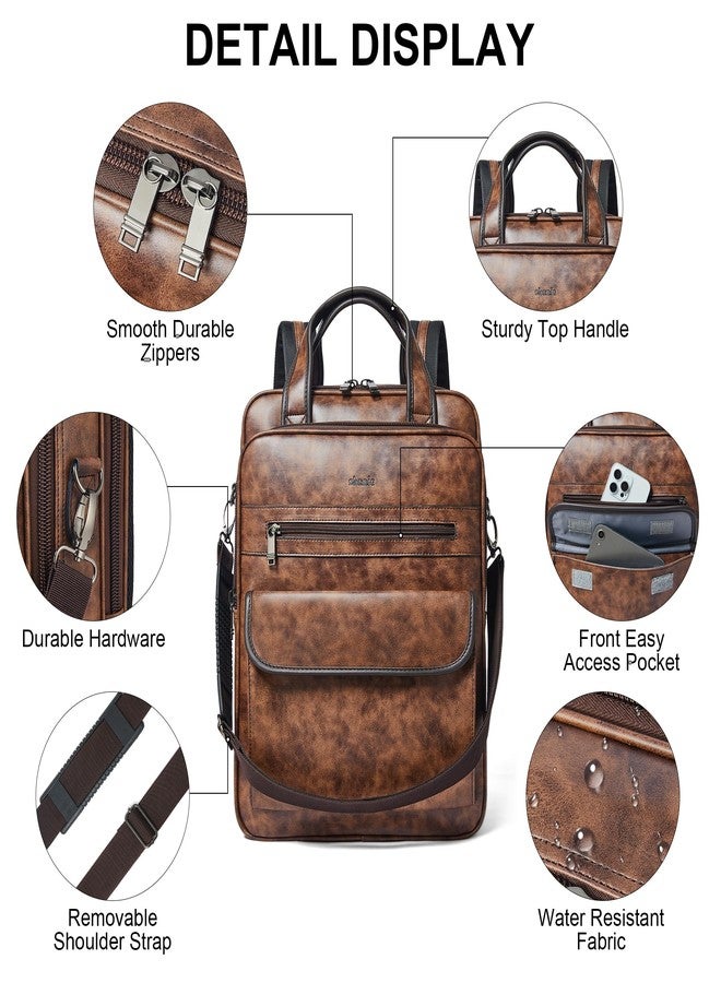 Shrrie Laptop Backpack for Women and Men, 15.6 Inch Vegan Leather Computer Backpack Professional Water-Resistant Casual Daypack for Work Business College Travel Office,Two-toned Brown - Image 5