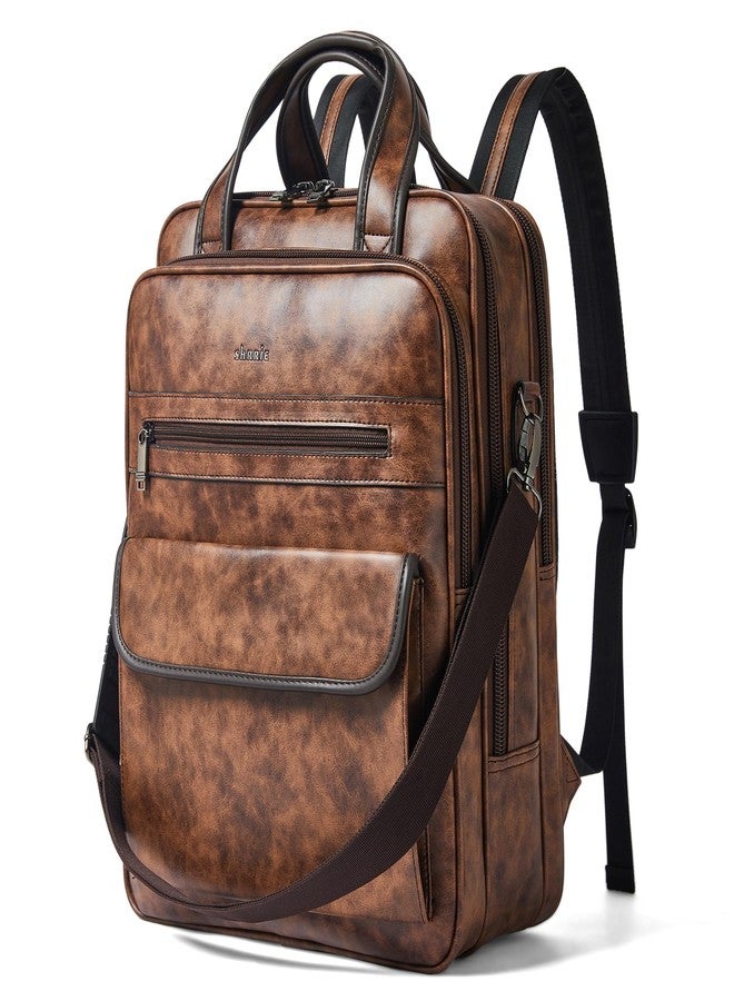 Shrrie Laptop Backpack for Women and Men, 15.6 Inch Vegan Leather Computer Backpack Professional Water-Resistant Casual Daypack for Work Business College Travel Office,Two-toned Brown - Image 1