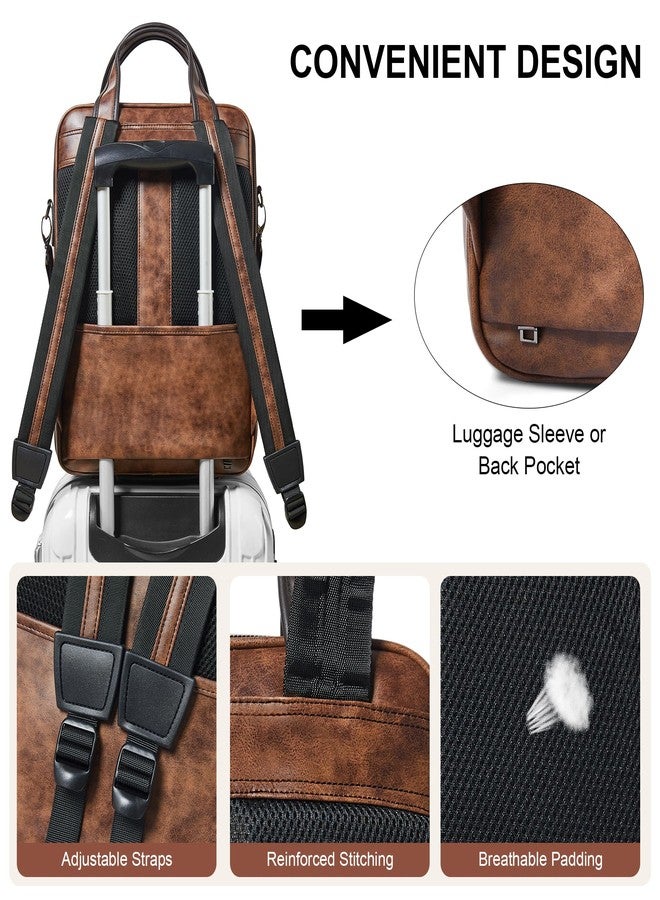 Shrrie Laptop Backpack for Women and Men, 15.6 Inch Vegan Leather Computer Backpack Professional Water-Resistant Casual Daypack for Work Business College Travel Office,Two-toned Brown - Image 4