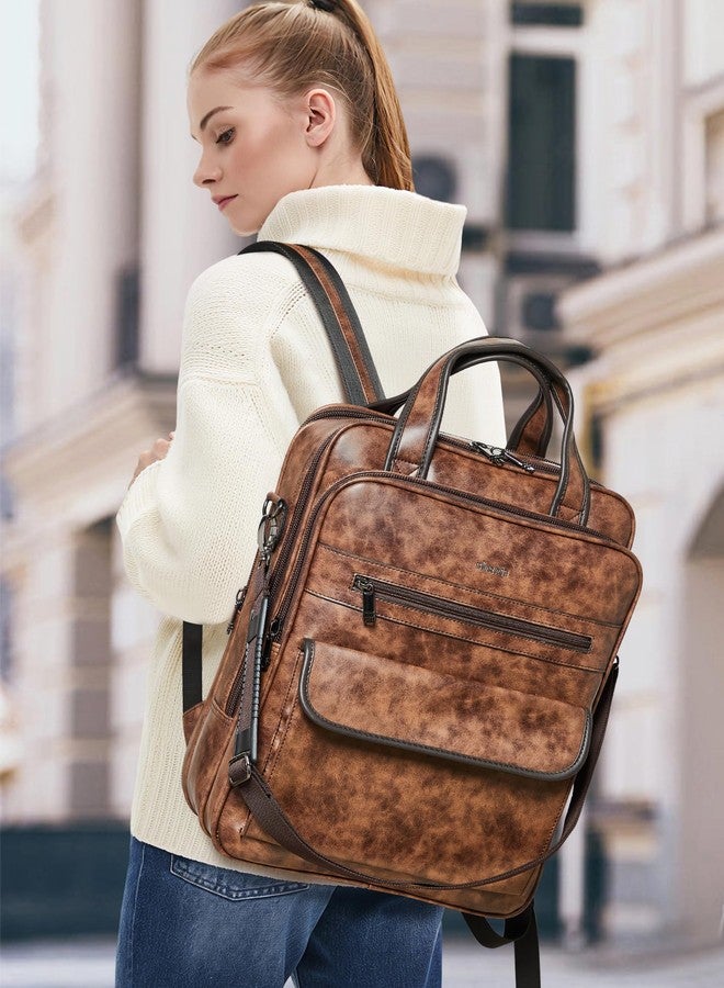 Shrrie Laptop Backpack for Women and Men, 15.6 Inch Vegan Leather Computer Backpack Professional Water-Resistant Casual Daypack for Work Business College Travel Office,Two-toned Brown - Image 2