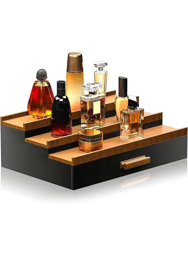 3 Tier Wooden Cologne Organizer for Men, Organizer Display Risers, Perfume Display Rack and Drawer Storage Organizer Tray, Men's Gift (Brown&Black-3 Tier) - Image 1
