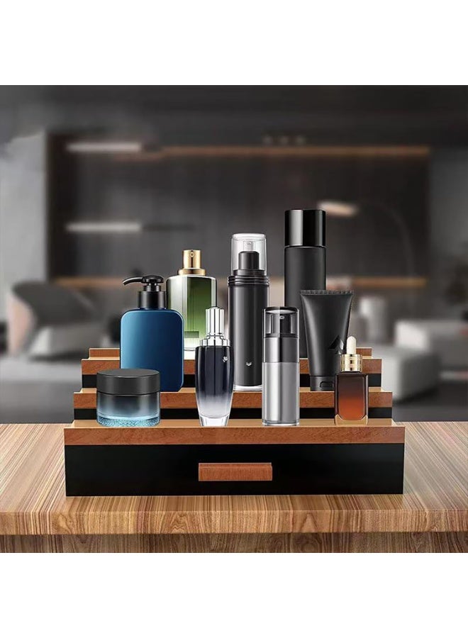 3 Tier Wooden Cologne Organizer for Men, Organizer Display Risers, Perfume Display Rack and Drawer Storage Organizer Tray, Men's Gift (Brown&Black-3 Tier) - Image 2