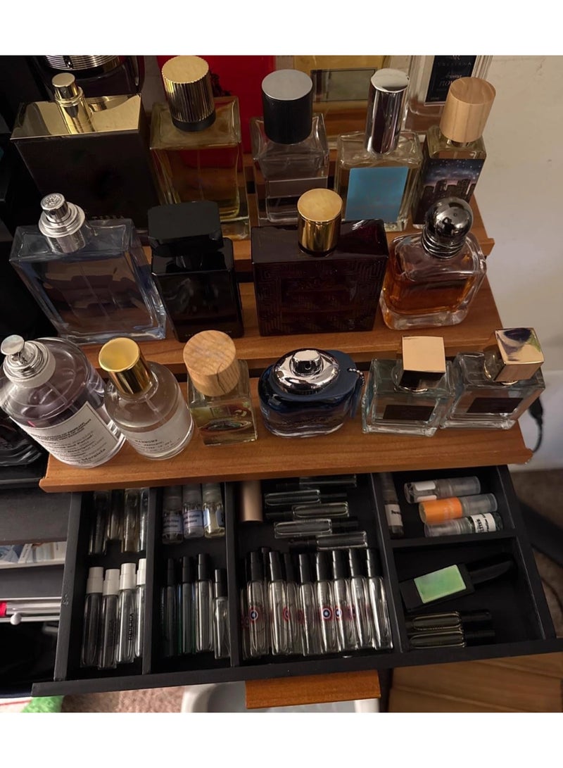 3 Tier Wooden Cologne Organizer for Men, Organizer Display Risers, Perfume Display Rack and Drawer Storage Organizer Tray, Men's Gift (Brown&Black-3 Tier) - Image 5