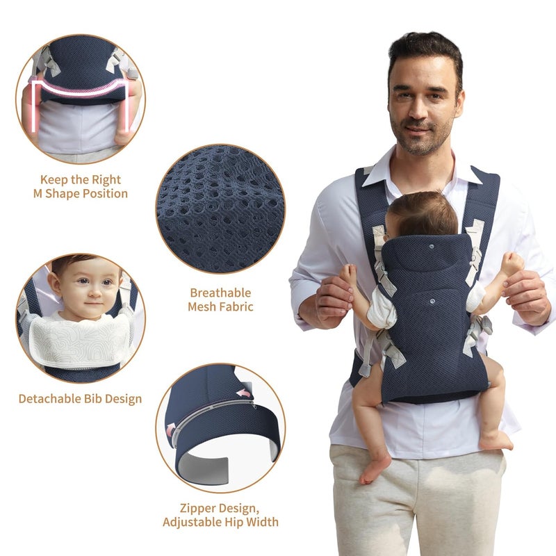 IULONEE Baby Carrier Newborn to Toddler Ergonomic Baby Carrier Adjustable Toddler Carrier for Newborn Baby Carrier Sling Infant Portable Front  Back Backpack Carry Within 33lbs Navy Blue - Image 4