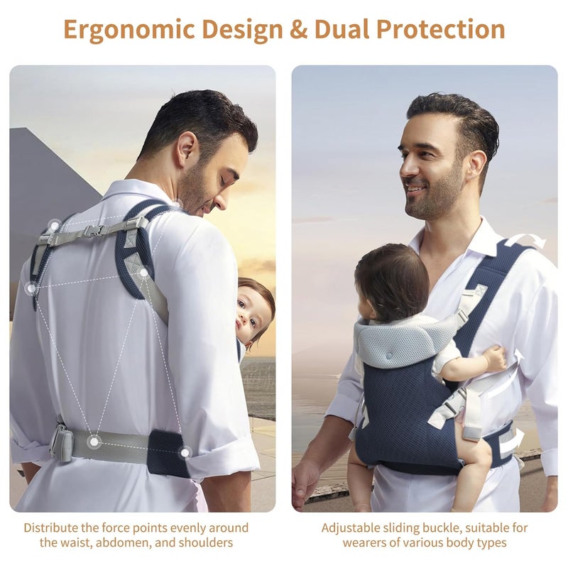 IULONEE Baby Carrier Newborn to Toddler Ergonomic Baby Carrier Adjustable Toddler Carrier for Newborn Baby Carrier Sling Infant Portable Front  Back Backpack Carry Within 33lbs Navy Blue - Image 5