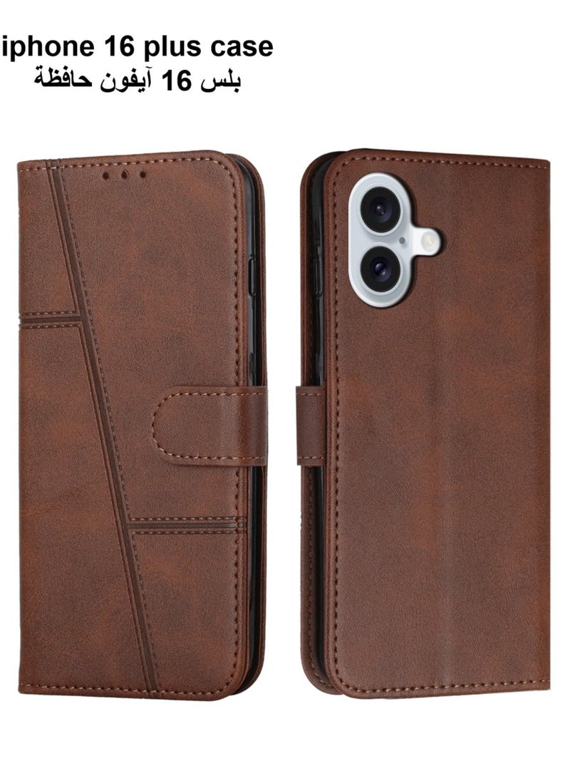 Best Choice Products - For iPhone 16 Plus Case,Premium Leather Wallet Case with Card Holder Kickstand Magnetic Closure Flip Folio Case Cover for iPhone 16 Plus,Brown - Image 1