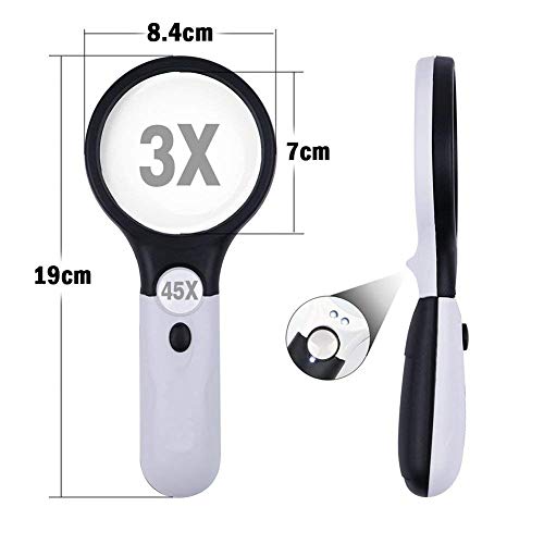 Koyet 3 LED Light 3X & 45x Magnifying Glass for Ideal for Reading, Crafts, Hobby (M.Glass round-3X 45X) - Image 2