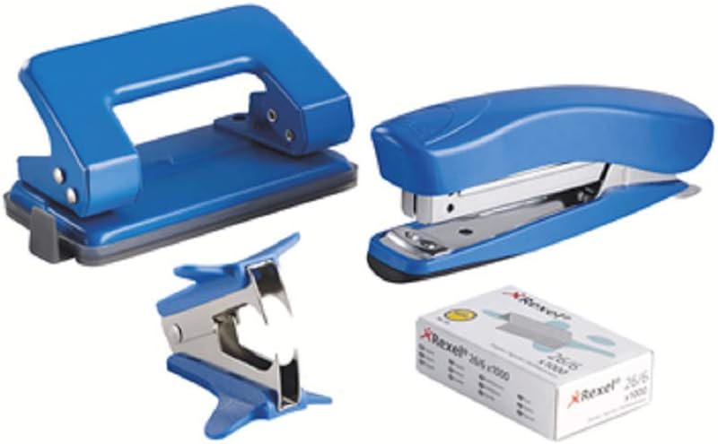 Mini Stapler and Hole Punch Set, Staple 15 Sheets, 8 Includes 1000 26/6 Staples Remover, Assorted Colours, 2100069