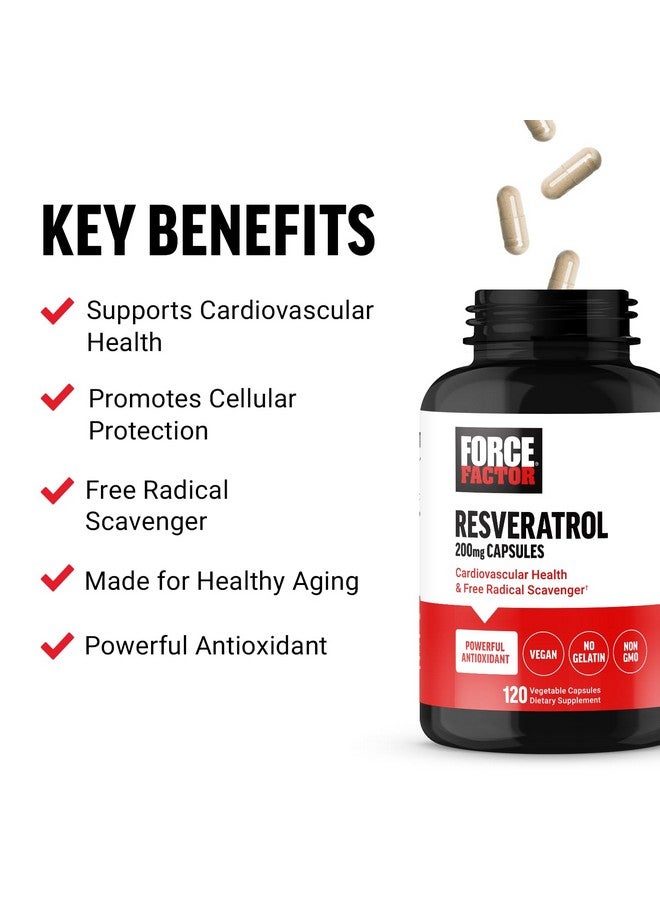 فوريس فاكتور مكمل ريسفيراترول FORCE FACTOR لدعم صحة القلب، ومكمل مضاد للأكسدة ومزيل للجذور الحرة مصنوع من عشبة العقدة اليابانية، نباتي، غير معدّل وراثيًا، 120 كبسولة نباتية - Image 2