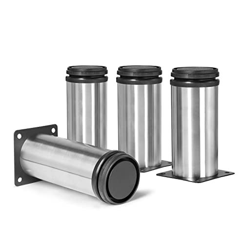 Masendelk 5 Inch Metal Furniture Legs Stainless Steel Adjustable Legs Silver Metal Legs Round Cabinet Legs for Coffee Table Cabinet Desk Sofa Shelves, Pack of 4 - Image 1