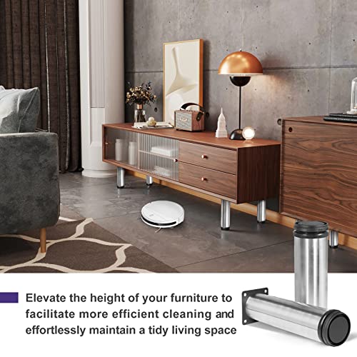 Masendelk 5 Inch Metal Furniture Legs Stainless Steel Adjustable Legs Silver Metal Legs Round Cabinet Legs for Coffee Table Cabinet Desk Sofa Shelves, Pack of 4 - Image 4