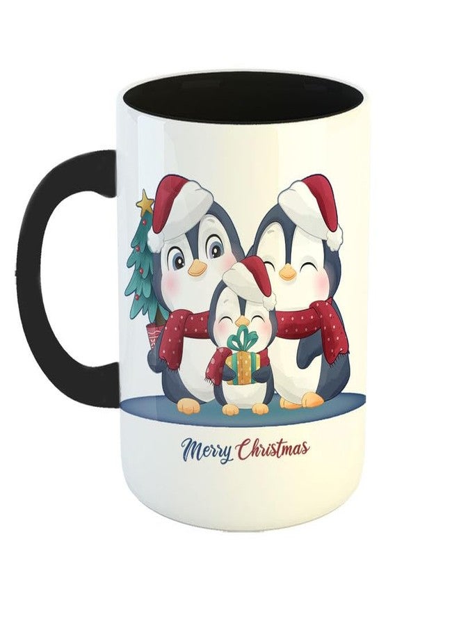 YaaNaa - Printed Coffee Mug, Penguin Family Theme - Christmas, Xmas, Secret Santa Gift for Wife, Husband, Sister, Daughter - R5624-BK - Image 1