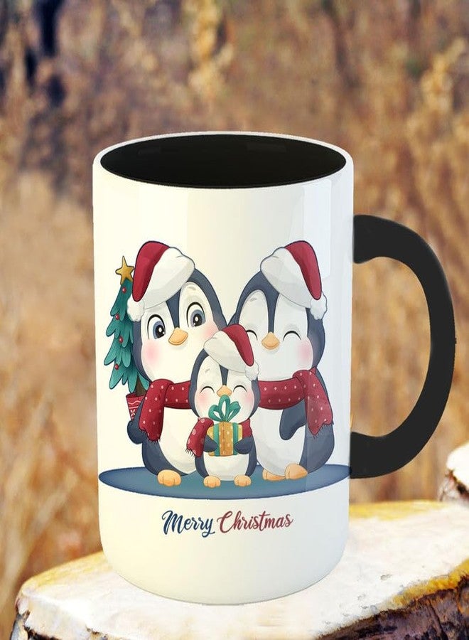 YaaNaa - Printed Coffee Mug, Penguin Family Theme - Christmas, Xmas, Secret Santa Gift for Wife, Husband, Sister, Daughter - R5624-BK - Image 2