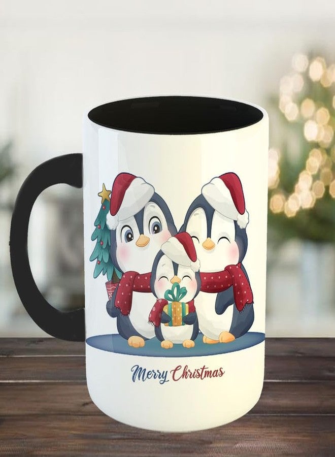 YaaNaa - Printed Coffee Mug, Penguin Family Theme - Christmas, Xmas, Secret Santa Gift for Wife, Husband, Sister, Daughter - R5624-BK - Image 3