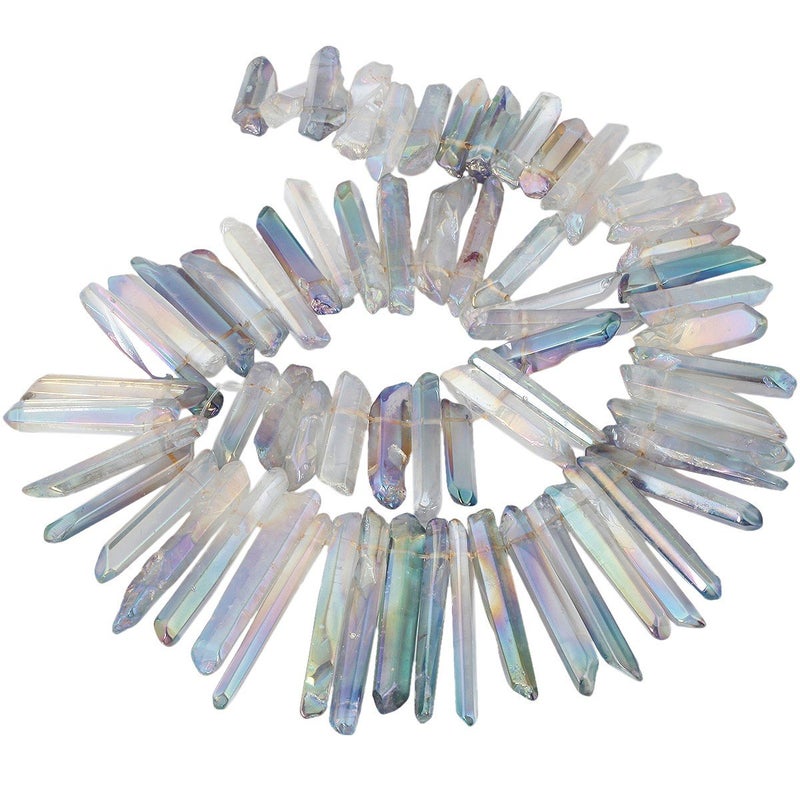 SUNYIK Grey AB Titanium Coated Crystal Points Quartz Polished Sticks Spikes Point Beads 15 inch Strand Drilled