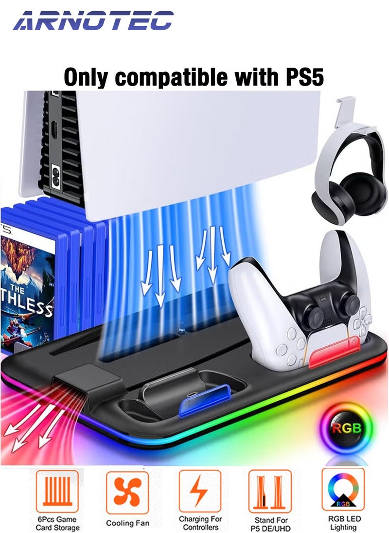 ARNOTEC PS5 Controller Charger, LED Dock Cooler for Sony Playstation 5, Console Support Base, Game Stand, Gaming Accessories  - Image 1
