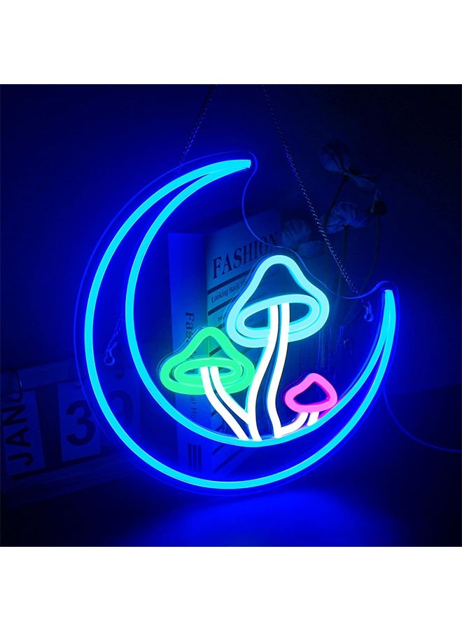 Peachjoy Moon Mushroom Neon Sign Blue Moon Neon Lights for Wall Decor Mushroom Light Up Signs USB LED Signs for Girls room Living Room Kids Room Home Bar Party Shop  - Image 2