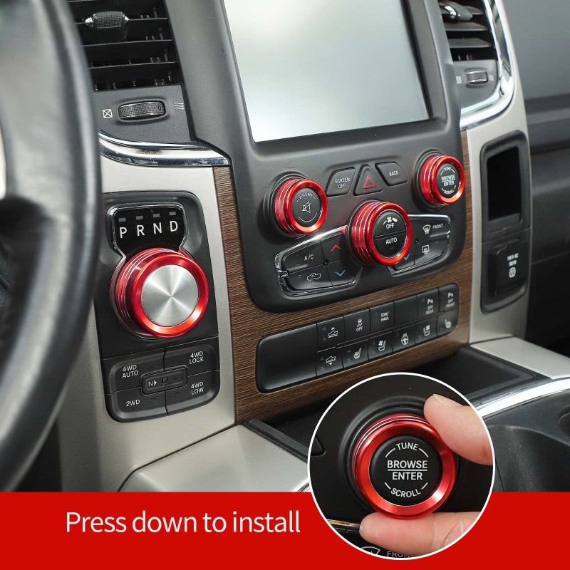 Hoolcar Air Conditioner Headlight Switch Knob Cover Aluminum Alloy Center Console Switch Knob Cover Compatible with 2013-2017 Dodge Ram, Interior Accessories, Red, 5PCs - Image 5