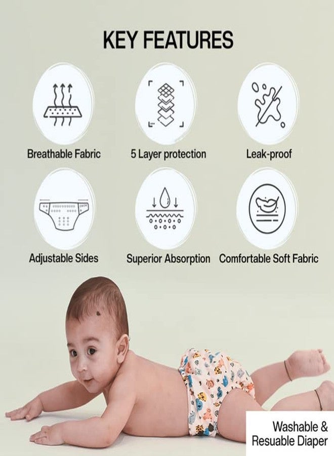BRANDONN Reusable Cloth Diaper with NEW Quick Dry UltraThin pads|Freesize, washable Diapers for baby 0-3 Yrs|Stay Dry & Lasts up to 3Hrs|Trim Fitting|Pack of 3 (3 shells + 3 Pads) - Image 3