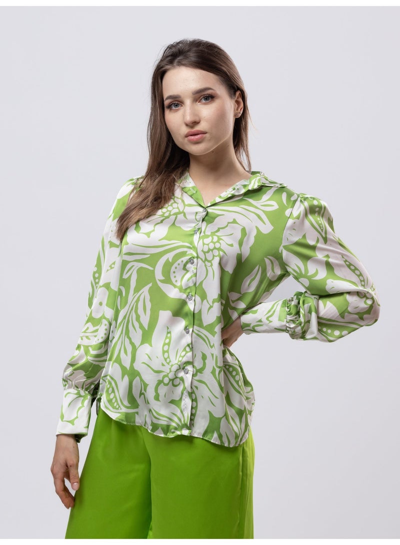 فاشونارا قميص حريري باللونين الأخضر والأبيض بياقة - Image 4