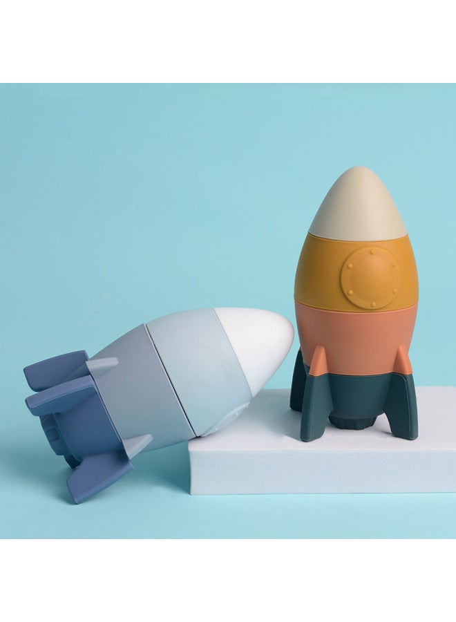 Silicone Rocket Stacking Music Infant Educational Silicone Stacking Toys Children's Early Education Interactive Food Grade Silicone-Color:Rocket Morandi 2 Transparent OPP Packaging Bag-Specification - Image 4