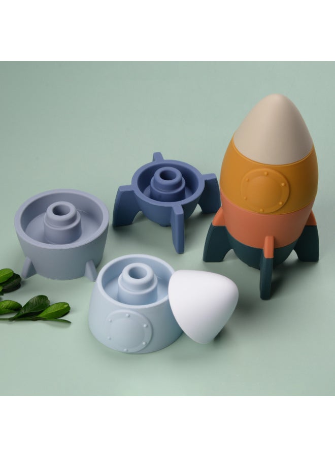 Silicone Rocket Stacking Music Infant Educational Silicone Stacking Toys Children's Early Education Interactive Food Grade Silicone-Color:Rocket Morandi 2 Transparent OPP Packaging Bag-Specification - Image 5