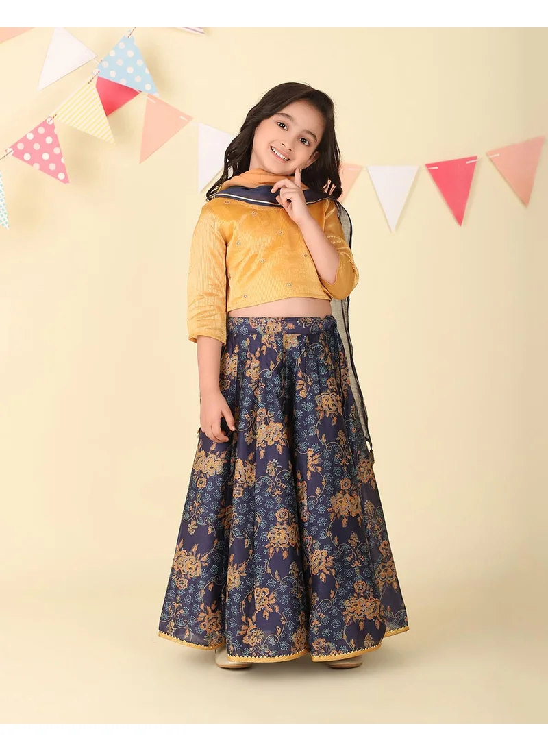 Fabindia Navy Cotton Silk Hand Block Printed 3Pc Lehenga Set