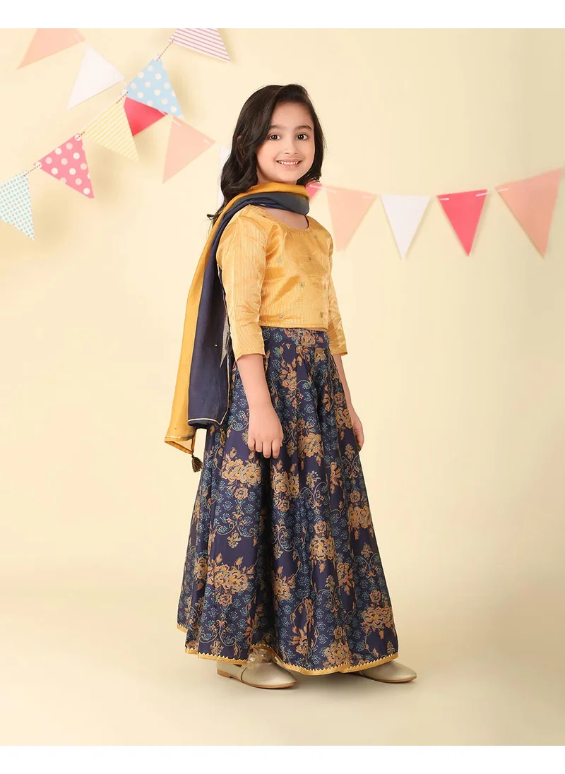 Fabindia Navy Cotton Silk Hand Block Printed 3Pc Lehenga Set