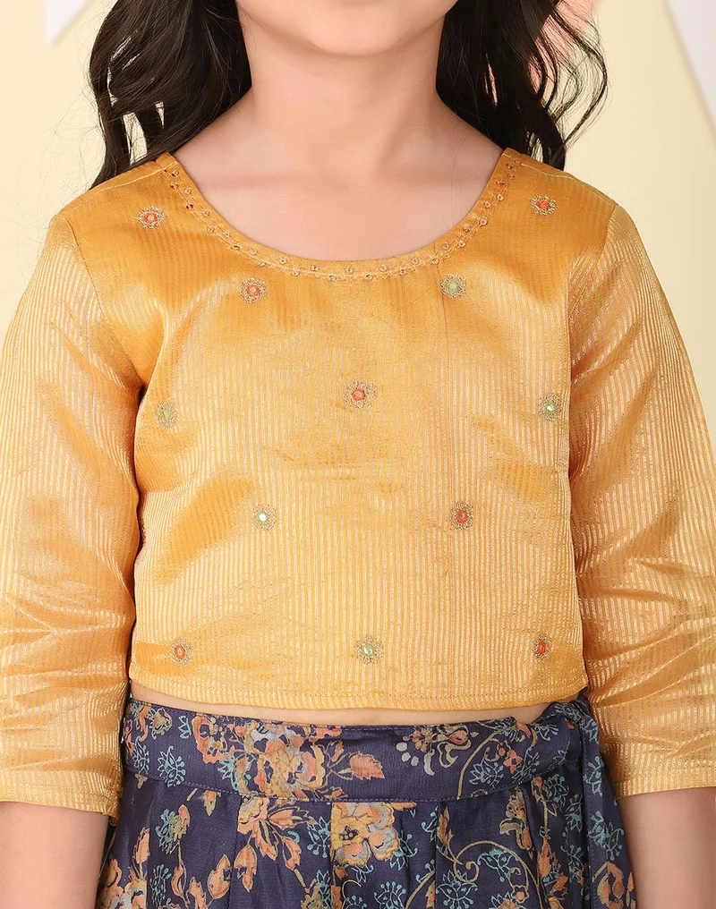 Fabindia Navy Cotton Silk Hand Block Printed 3Pc Lehenga Set