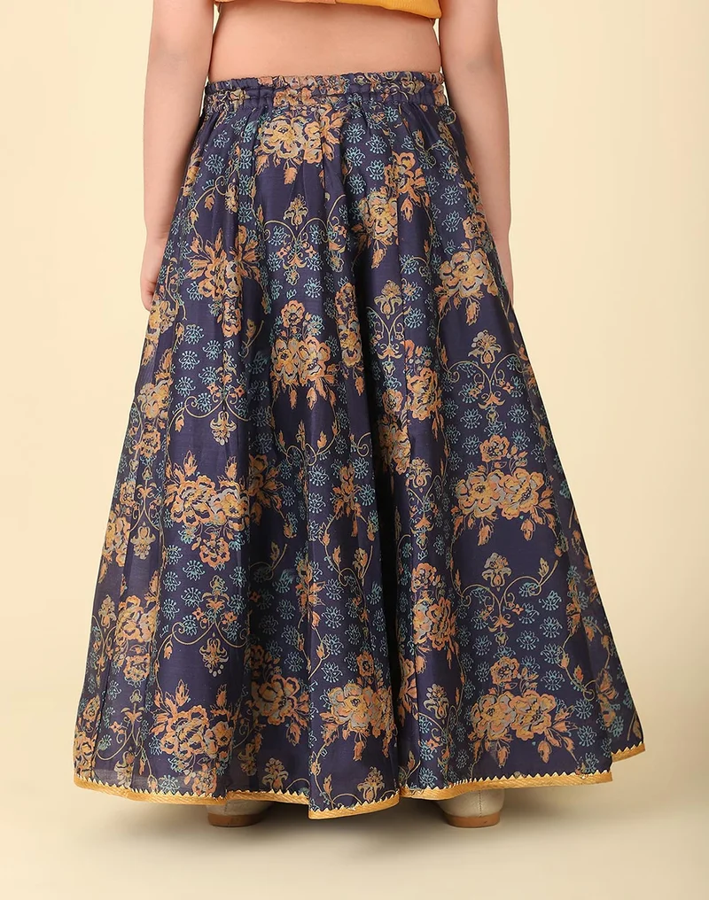 Fabindia Navy Cotton Silk Hand Block Printed 3Pc Lehenga Set