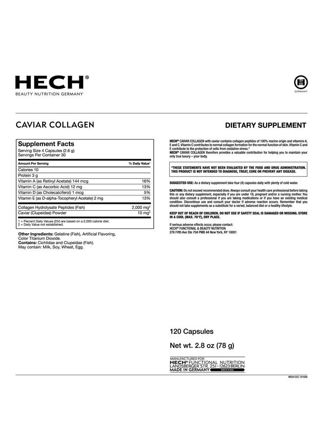 HECH - Caviar Collagen Capsules Beauty Supplement With 2000 Mg Marine Collagen Peptides Caviar Extract And Vitamin Complex - Image 1