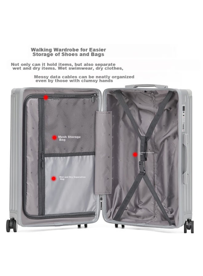 Playboy Luggage Suitcase For Women And Men, Trolley Case With 360° Wheels, Travel Suitcase With Password Lock, 24-inch, Silver - Image 3