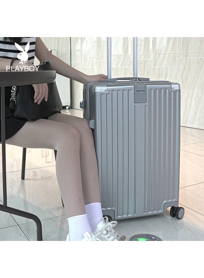 Playboy Luggage Suitcase For Women And Men, Trolley Case With 360° Wheels, Travel Suitcase With Password Lock, 24-inch, Silver - Image 1