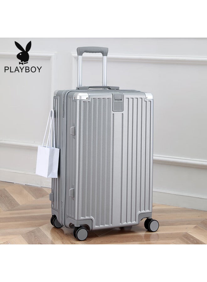 Playboy Luggage Suitcase For Women And Men, Trolley Case With 360° Wheels, Travel Suitcase With Password Lock, 24-inch, Silver - Image 5