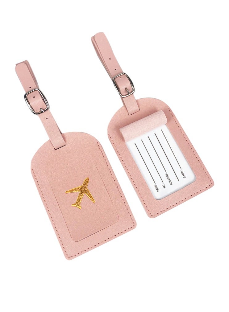 3pcs PU Leather Luggage Tags, Baggage Address Tags with Adjustable Strap & Privacy Protection Cover, Suitcase Tags Travel Luggage Tags for Couple Suitcases Travelling ( Pink,Cyan,Black) - Image 3
