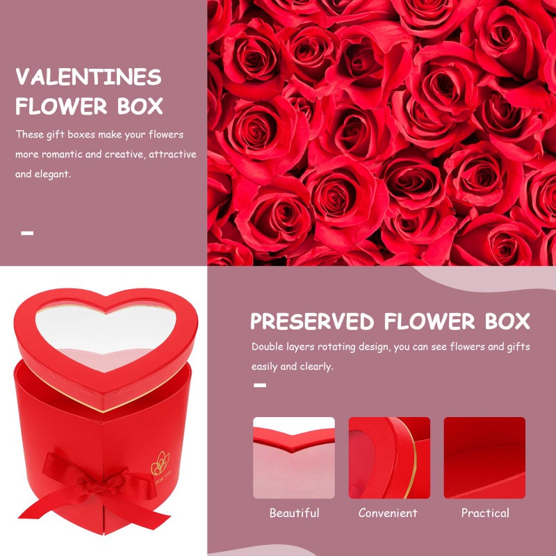 Heart Shaped Rotating Lid Flower Box Double Layer Crimson Display Case For Preserved Flowers - Image 5