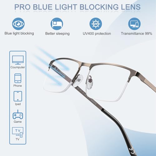EYECEDAR 5 Pack Quality Reading Glasses Men Metal Half Frame Spring Hinges Blue Light Blocking Computer Eyeglasses Readers for Men 2.5 - Image 5
