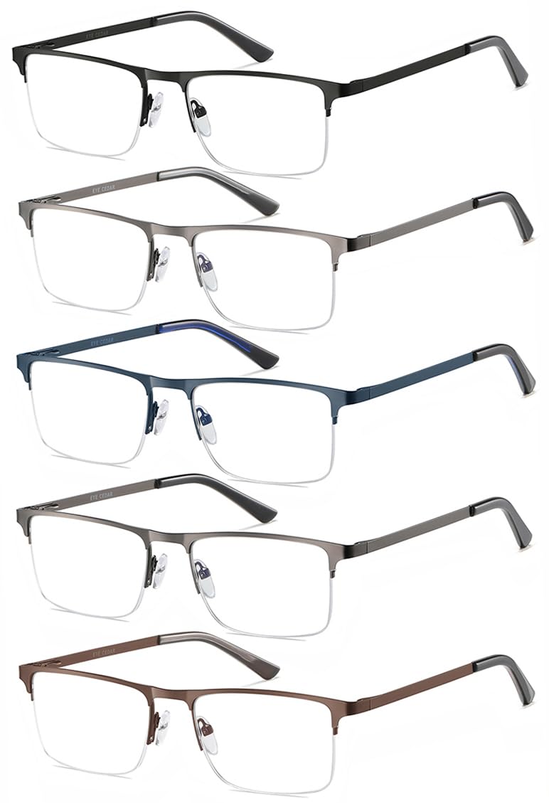 EYECEDAR 5 Pack Quality Reading Glasses Men Metal Half Frame Spring Hinges Blue Light Blocking Computer Eyeglasses Readers for Men 2.5 - Image 1