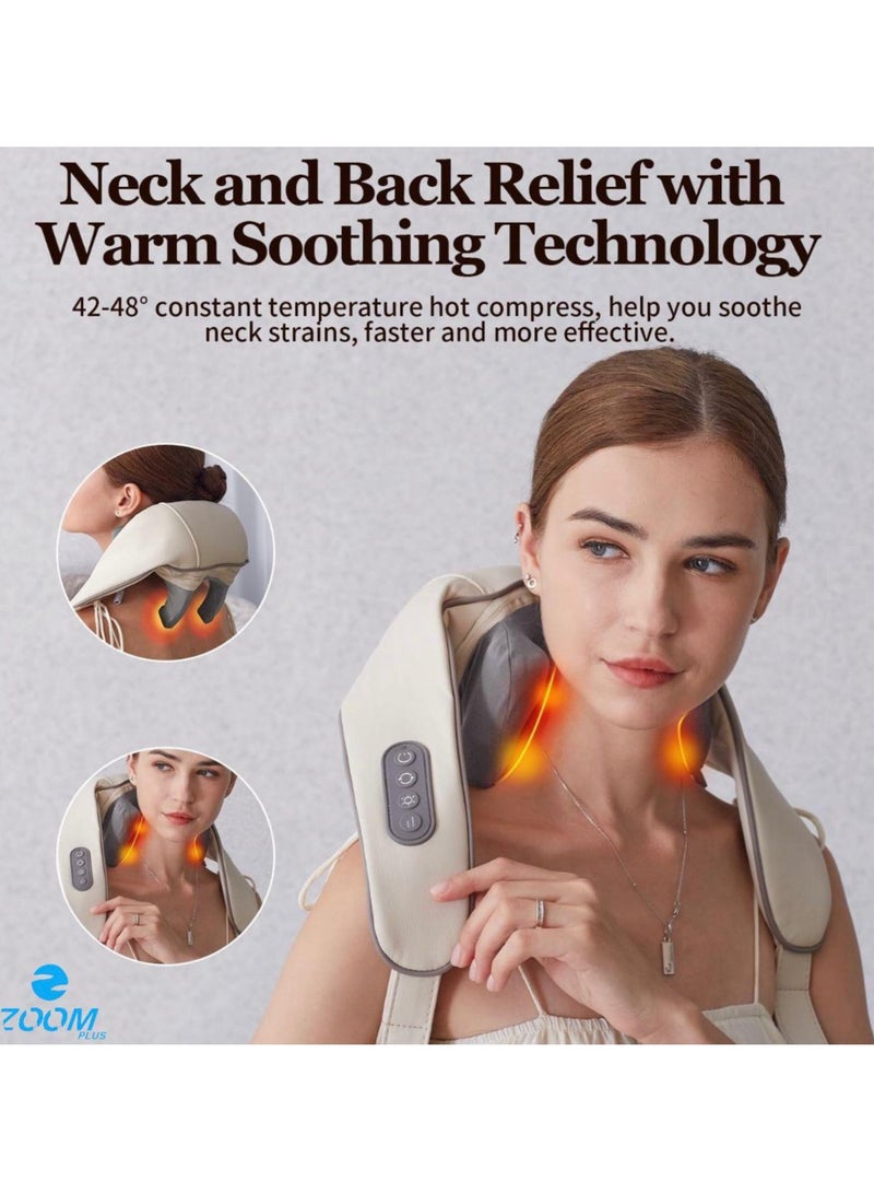 زوم بلس مدلك الرقبة مع الحرارة، الأنسجة العميقة اللاسلكية مدلك العجن الخبراء 4D، وسادة تدليك شياتسو للرقبة والكتف للرقبة والفخاخ وتخفيف آلام الظهر والساق، هدايا للرجال والنساء والأم والأب - Image 1