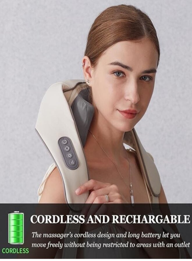 زوم بلس مدلك الرقبة مع الحرارة، الأنسجة العميقة اللاسلكية مدلك العجن الخبراء 4D، وسادة تدليك شياتسو للرقبة والكتف للرقبة والفخاخ وتخفيف آلام الظهر والساق، هدايا للرجال والنساء والأم والأب - Image 2