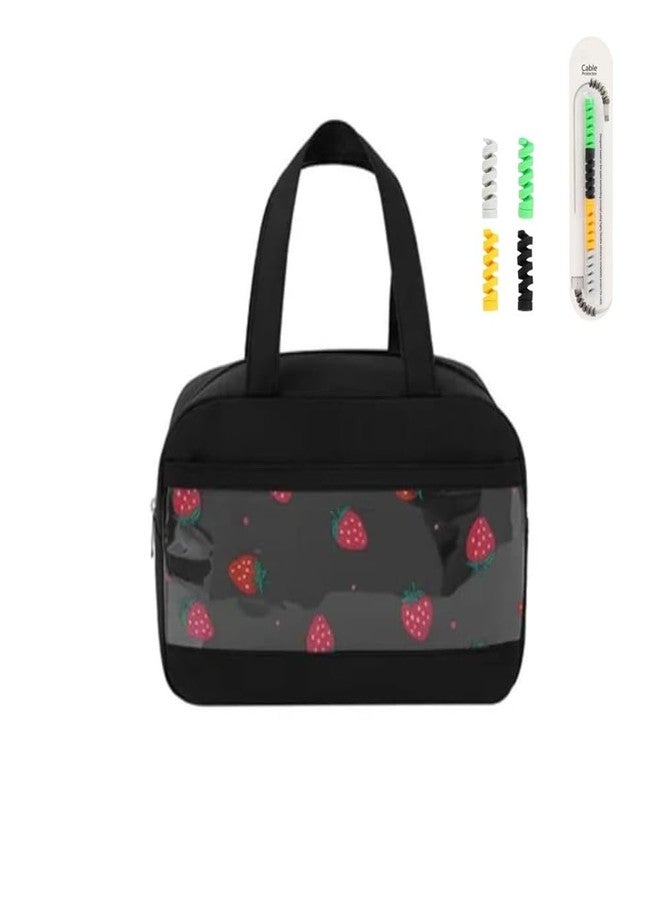 CoolKraft Insulated Lunch Bag for Office, Women, Men, Polyester, Medium, Rectangular, 5 Liters Capacity, Zipper Closure, Hand Wash Only (Strawberry Black) - Image 1
