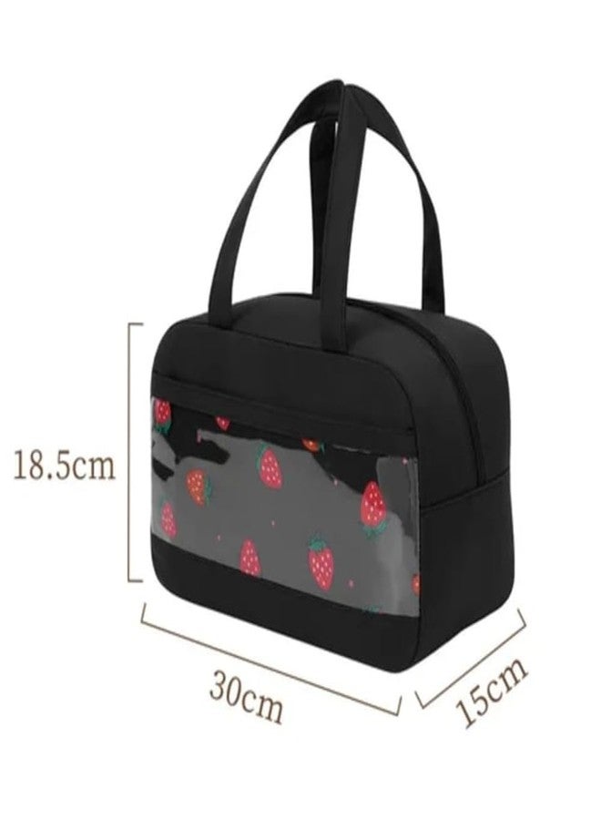 CoolKraft Insulated Lunch Bag for Office, Women, Men, Polyester, Medium, Rectangular, 5 Liters Capacity, Zipper Closure, Hand Wash Only (Strawberry Black) - Image 2