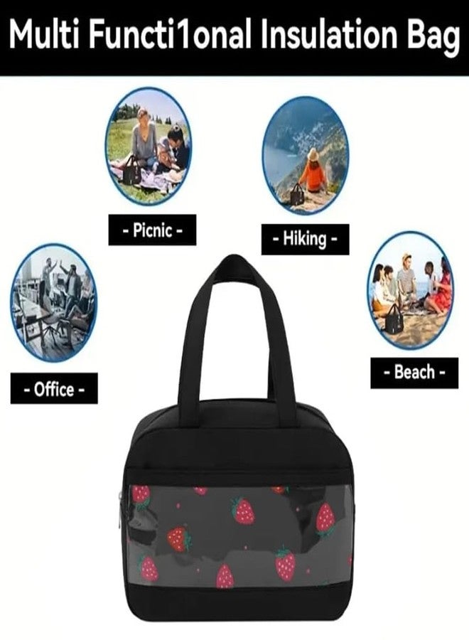 CoolKraft Insulated Lunch Bag for Office, Women, Men, Polyester, Medium, Rectangular, 5 Liters Capacity, Zipper Closure, Hand Wash Only (Strawberry Black) - Image 4