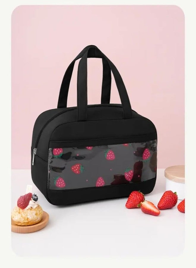 CoolKraft Insulated Lunch Bag for Office, Women, Men, Polyester, Medium, Rectangular, 5 Liters Capacity, Zipper Closure, Hand Wash Only (Strawberry Black) - Image 3