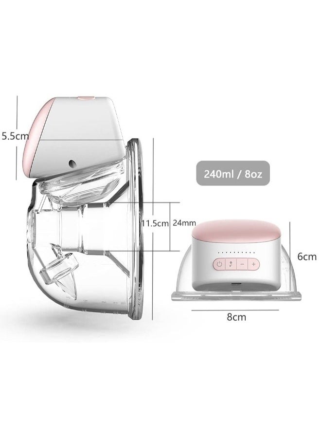 BEBEBAO 1 Pack Wearable Breast Pump Hands Free Electric Portable Wearable Breast Cup 8oz/ 240ml BPA-free 3 Modes 10 Suction Levels Comfort Breastfeeding Milk Collector, Pink - Image 2