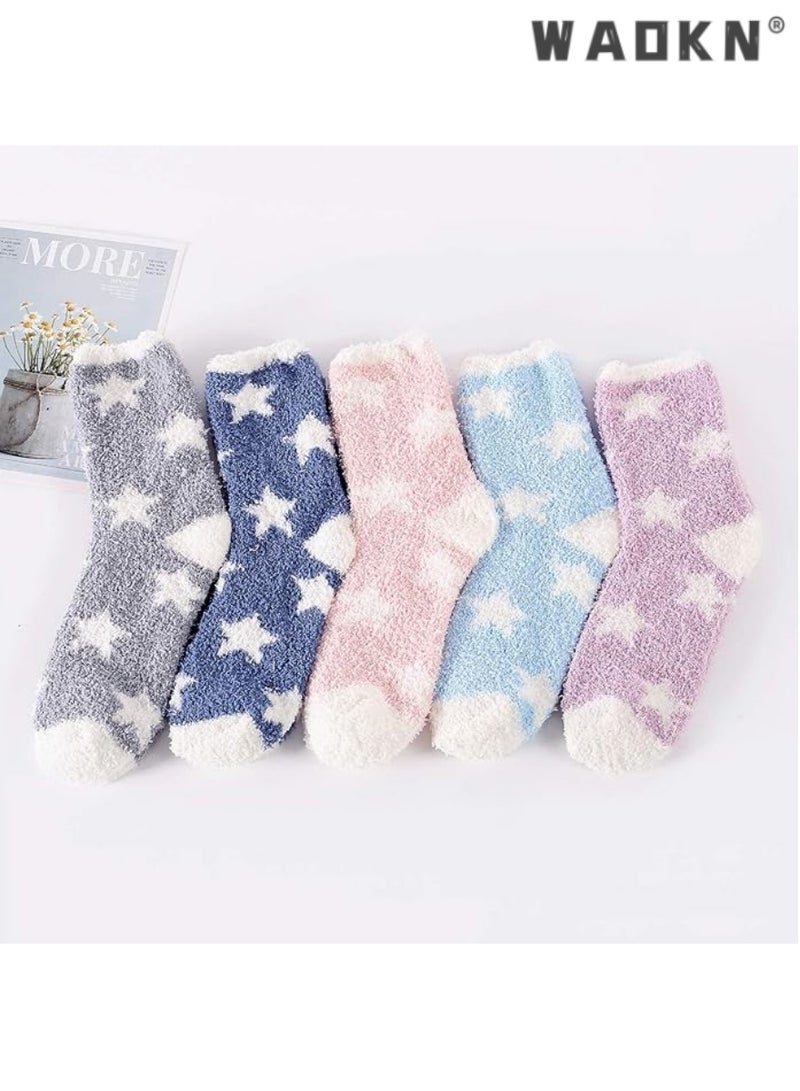 WAOKN 5-Deal Women's Winter Warm Fluffy Socks with Fleece Microfiber, Soft and Cozy Slipper Sleep Socks with Anti-Slip Athletic Design, Ideal Choice for Home Sleep, Thoughtfully Prepared Gifts for Women - Image 2