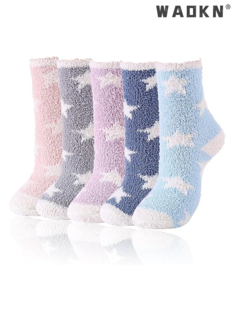 WAOKN 5-Deal Women's Winter Warm Fluffy Socks with Fleece Microfiber, Soft and Cozy Slipper Sleep Socks with Anti-Slip Athletic Design, Ideal Choice for Home Sleep, Thoughtfully Prepared Gifts for Women - Image 1