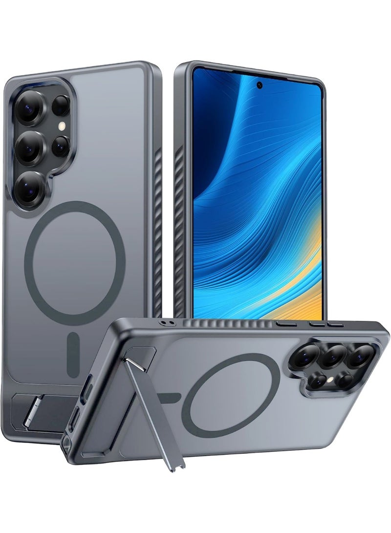 غطاء سامسونج جالاكسي S25 ألترا مغناطيسي بلون رمادي نيبيوس مع مسند معدني، متوافق مع MagSafe، تصميم ضبابي شفاف ومضاد للصدمات والخدوش بحماية بمستوى عسكري (Nimbus Grey) - Image 1