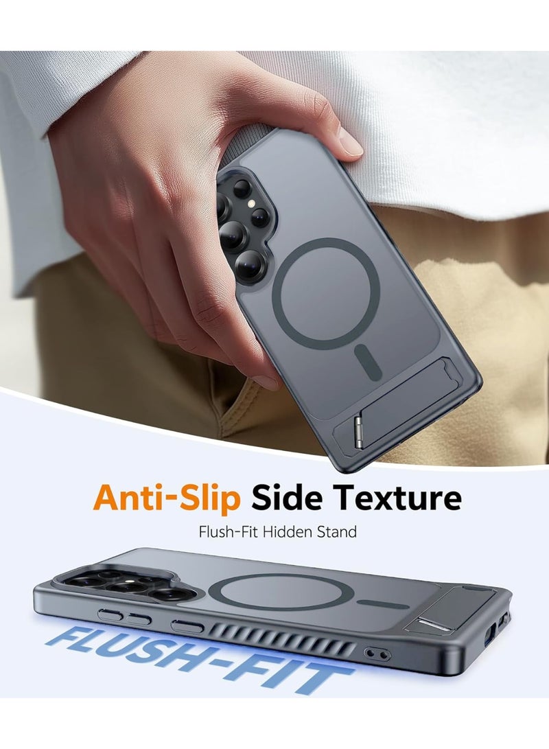 غطاء سامسونج جالاكسي S25 ألترا مغناطيسي بلون رمادي نيبيوس مع مسند معدني، متوافق مع MagSafe، تصميم ضبابي شفاف ومضاد للصدمات والخدوش بحماية بمستوى عسكري (Nimbus Grey) - Image 3